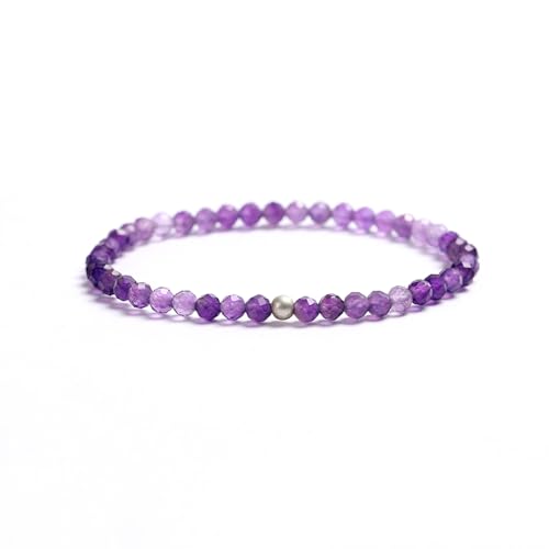 Kim Johanson® Damen Perlenarmband *Amethyst* mit echten Natursteinen und 925 Silber Perle I Naturstein Armband mit 4mm Edelstein Perlen I Elastisches Kugelarmband I Handgemacht I Wasserfest I Beutel