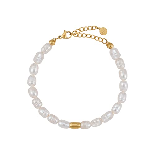 GD GOOD.designs Perlenarmband Damen mit echten Süßwasserperlen - wasserfest I Hautverträgliches Perlen Armband mit 18 Karat Vergoldung (15-19cm)
