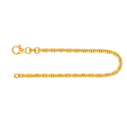 EDELIND Feines Armband Damen Herren Echt Gold 2.5 mm Ankerkette diamantiert aus 585 Gelbgold Goldarmband Länge 21 cm Gewicht ca. 7.3g Made in Germany