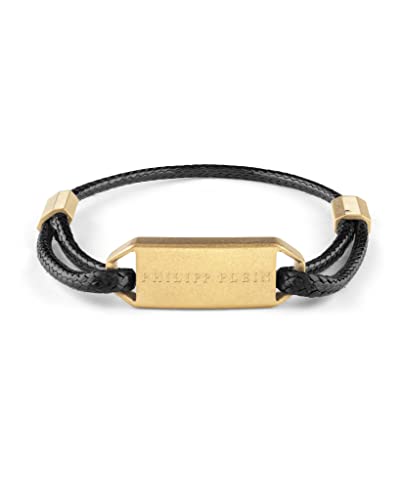 Philipp Plein Herren Armband Textil Edelstahl IP Gold Plein Tag PJ0AA06BU