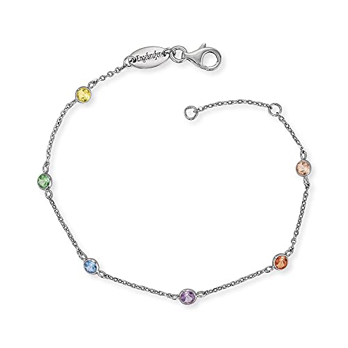 Engelsrufer Damen Armband aus Sterling Silber besetzt mit 6 Zirkonia Steinen in Multicolor - Karabinerverschluss - in zwei Längen verstellbar - nickelfrei