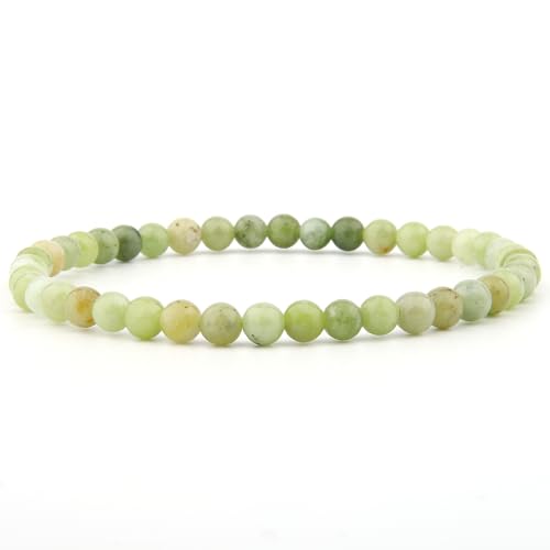 Vascavi Armband Edelstein, 4 mm Perlen Naturstein als Chakrastein, Heilstein, MADE IN GERMANY Perlenarmband ca. 19 cm lang, elastisch (Grüner Jade Hell)