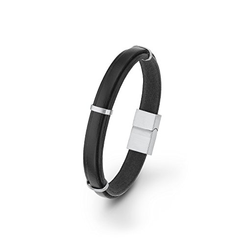 s.Oliver Herren-Armband Magnetverschluss Edelstahl Leder 21 cm - 566605