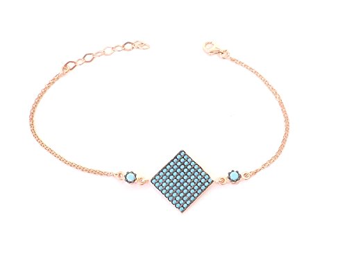 Remi Bijou 925 Sterling Silber Armkette   Türkis Blau Romb