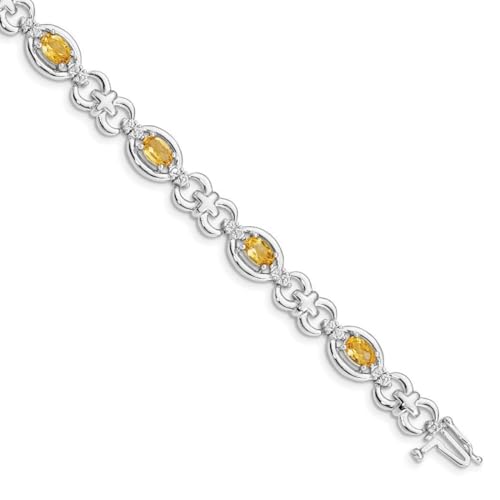 Armband aus 925er Sterlingsilber, poliert, Verschluss mit Verschluss und Diamanten und Citrin, 8 mm breit, Schmuck Geschenke für Frauen, 18 cm, Metall, Diamant