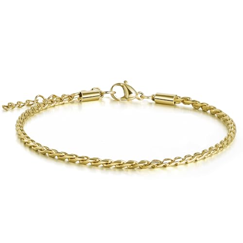 CyxenNova Armband Herren Armbänder Für Herren Edelstahl Königskette Silber Herren Schmuck Geschenke Für Männer, Dad, Freund, Ehemann, Bruder(4mm, Gold-Stil-5)