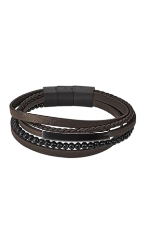 Lotus Style Armband für Herren aus Edelstahl und Leder in der Farbe Schwarz und Braun, Länge: 21,8 cm, LS2144-2/3