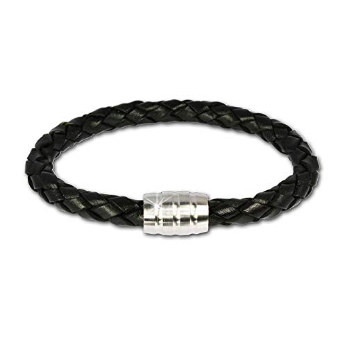 SilberDream Lederarmband geflochten schwarz 22cm mit Edelstahl Magnet Verschluss für Damen oder Herren Leder Armband Echtleder LS1803