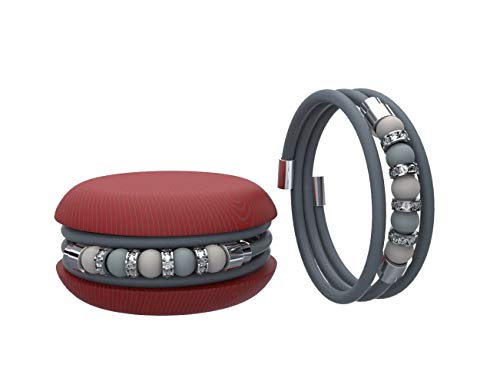 Too Late Macaron Damen-Gummi-Armband mit farbigen Perlen und Strasssteinen (Silber)