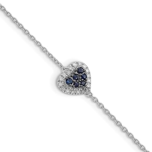 925 Sterling Silber poliert Fancy Karabinerverschluss Diamant und Saphir Liebe Herz Armband misst 9 mm breit Schmuck Geschenke für Frauen, 18 cm, Metall, Diamant