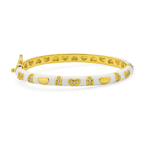 Bling Jewelry Winzige Armreif Armband Für Frauen Weißem Emaille Cz Cubic Zirkonia Pave Herzen Vergoldet Messing Für Extra Kleine Handgelenke 5,5 Zoll