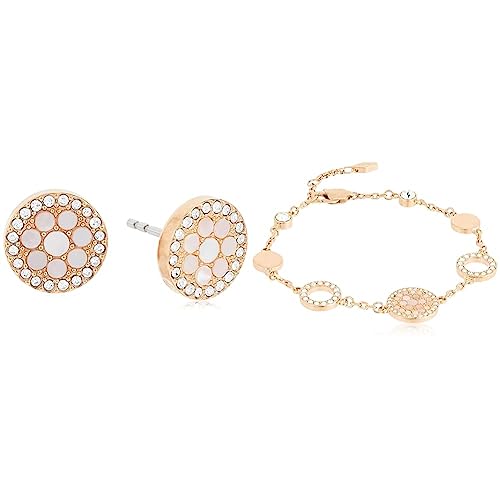 Fossil Armband Für Frauen, 19 Cm + 2,5 Cm Verlängerung Rosa, Rose Gold Perlmutt, Edelstahlarmband, JF01739791 & Ohrringe Für Frauen Mop, 10(D)*2.0(Dicke) mm Rose Gold Edelstahl-Ohrringe, JF02906791