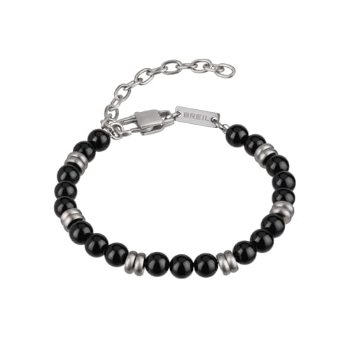 Breil, Herrenarmband Wise Collection, Edelstahl- und Schwarzes Onix-Armband für Herren mit Schickem und Rustikalem Design