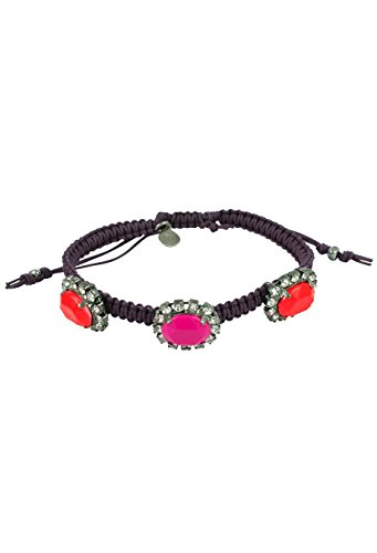 TAI Damen Makramee Armband lila/pink-koralle Steine Freundschaftsarmband zierlich geknüpft und verstellbar