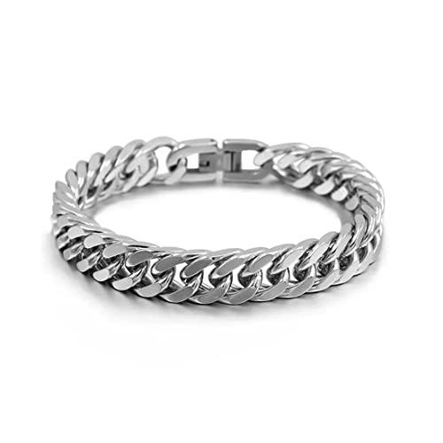 TBUQNZA Silber-Tone-Stahlarmband, Edelstahl Armband, Hochwertiges Glieder-Armband, Armkette Herren Edelstahl, Schwer Glieder Cuban Link Armband, Perfekt für Paare, Freunde, Väter, Brüder
