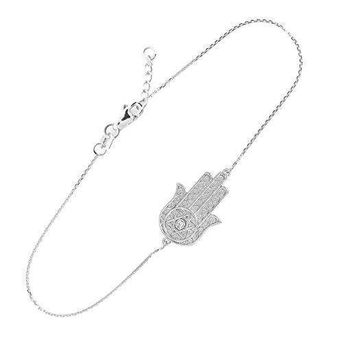 Kleine Schätze - 14 Karat Solid Weißgold Hamsa Diamant Armband