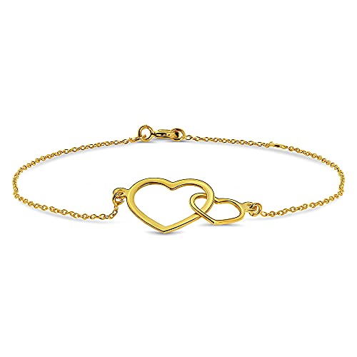 Miore Damen-Armband mit Anhänger - Elegantes Armband aus 9 kt. Gelbgold mit doppeltem Herz-Anhänger - Armschmuck 18 cm lang, Gold