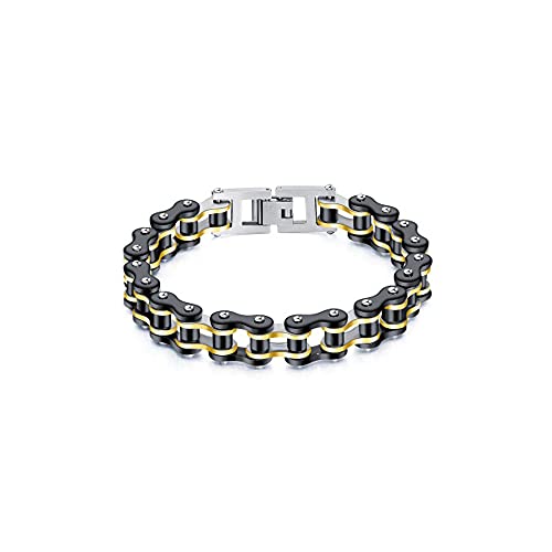 Herren Fahrrad Armband, Edelstahl Motorrad Biker Kettenarmband, Punk Rock Link Armband, Armreif Gliederkette Schmuck, für Männer Jungen (Golden)