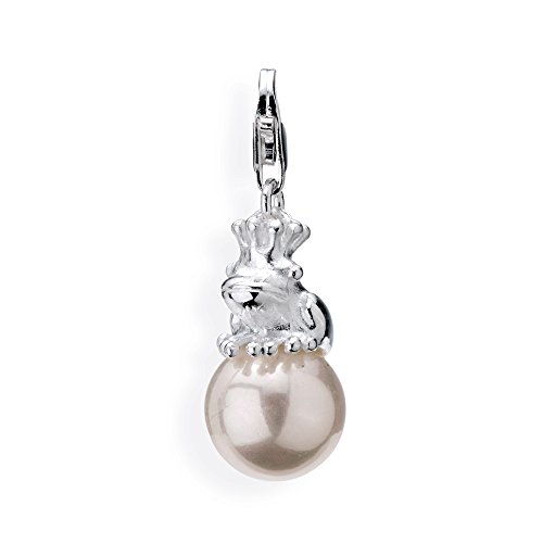 Heartbreaker Frosch mit Perle Charm in Echtsilber/Charm Silber 925 Sterling nickelfrei/Eleganter Frosch Charm für Damen/HB 253