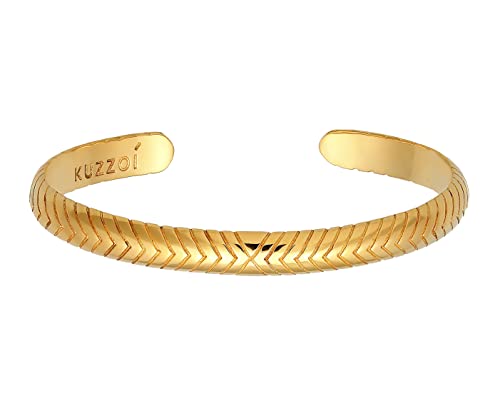 Kuzzoi Buddha Herren Silber Armreif offen, handgefertigt aus massiven 925 Sterling Silber vergoldet, Goldendes Armband (7 mm) poliert für Männer, Länge 19cm, 0211171021_19
