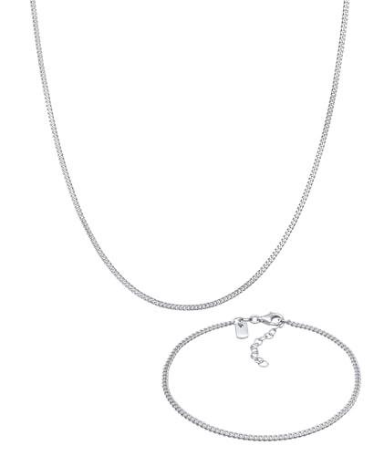 Kuzzoi 925 Silber Herren Halskette inkl. Armband in 925 Sterling Silber Schmuck Set für den Mann Panzerkette (55 cm) Herrenarmband (21 cm)