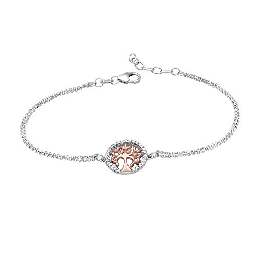 MATERIA Damen Mädchen Zirkonia Armband Lebensbaum Armkette Rosegold 925 Silber 17-19cm verstellbar #SA-71