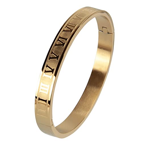 ZKCASA Damen-Armbänder Wide Stainless Steel Carving Roman Numerals Gold Color Men Bangle Lover Cuff Bangle Woman Jewelry For Gift (Color : Gold)