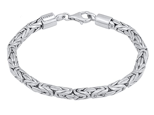 Kuzzoi Buddha Silber Armband für Herren, handgefertigtes Königsketten Armband (5 mm) aus 925 Sterling Silber, massives Königsarmband für Männer, Länge 23 cm
