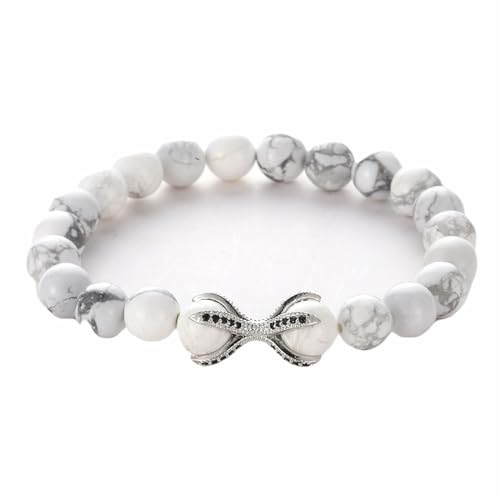 Wycian Armband Silber Perlen, Bracelet Men Stainless Steel Magnesit Edelstahl Magnetitstein mit Zirkonia 19cmx8mm Elastisch 1er Naturstein für Verlobung