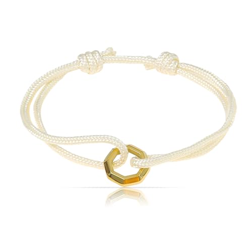 Made by Nami Surfer-Armband Herren & Damen • Segeltau Armband • Handgemacht & Geflochten • Maritimes Armband • Minimalistisches Armband • 100% Wasserfest & verstellbar • Partner Armband (Beige Gold)