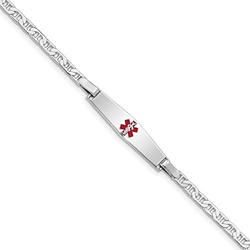 Sterling Silber Anker, medizinisches ID-Armband, 17,8 cm, Karabiner-JewelryWeb