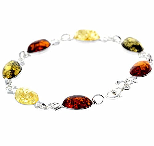 SilverAmber Jewellery - 925 Sterling Silber mit oval baltischem Mehrfarbiger Bernstein Armband - 19.5 cm - 3233