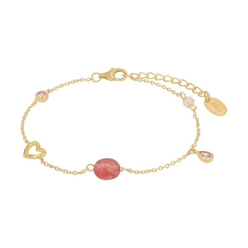s.Oliver Armband 925 Sterling Silber Damen Armschmuck, mit Zirkonia synth., Chalzedon, 17+3 cm, Rosa, Herz, Kommt in Schmuck Geschenk Box, 2039714