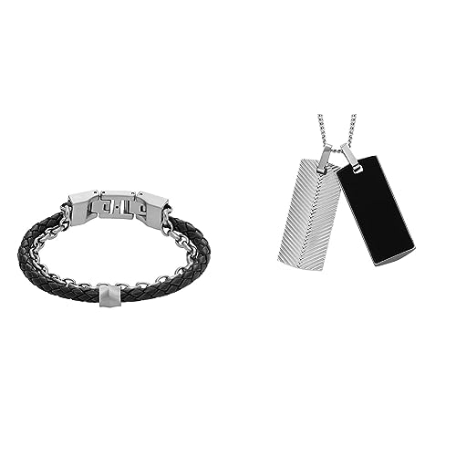 Fossil Herren Lederarmband All Stacked Up und Kettenhalsband Harlow Linear Texture