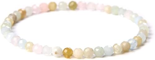 HEYONA Armband for Frauen, Freundschaftsarmband Armbänder for Frauenarmbänder, 4 mm facettiertes Steinperlenarmband winziger natürlicher Morganit-Energie-Edelstei n Freundschaftsarmband verstellbar