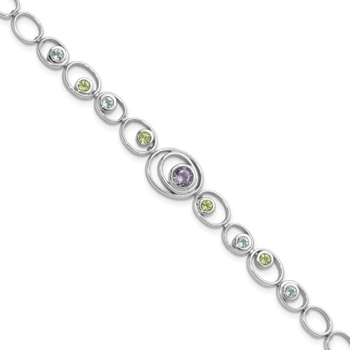 925 Sterling Silber poliert mehrfarbig Karabinerverschluss rhodiniert mit Peridot Blautopas und Amethyst Armband Schmuck Geschenke für Frauen, Metall, Topas