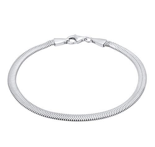 Kuzzoi Silber Armband für Herren handgefertigt, Herrenarmband aus massivem 925er Sterling Silber, Flaches Herringbone Armband für den Mann, Fischgrätenmuster, Breite 4mm, Länge 19 cm
