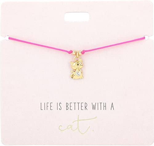 Depesche 11837-001 11837-001-Armband in Pink Life is Better with a cat Charm und Deko-Perle, variabel in der Länge tragbar, ideal als Geschenkidee, Gold, Rosa, Ajustable