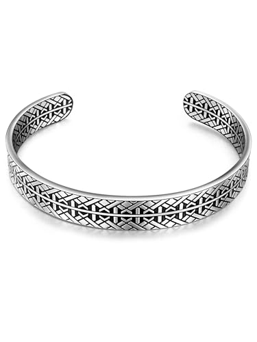 True Rebels Herren-Armspange Edelstahl silber/schwarz - Armspange Runen Muster Edelstahlarmband Männerschmuck Armband