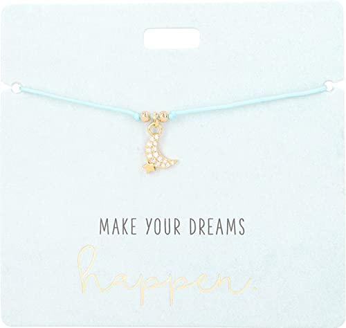 Depesche 11837-011 11837-011-Armband in Blau Make Your Dreams Happen mit goldenem Charm und Deko-Perle, variabel in der Länge tragbar, ideal als Geschenkidee, one Size