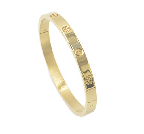 Luxus vergoldeter Edelstahl einfacher Stil Liebe Armreif Armband för Frauen(Gold in Größe 16)