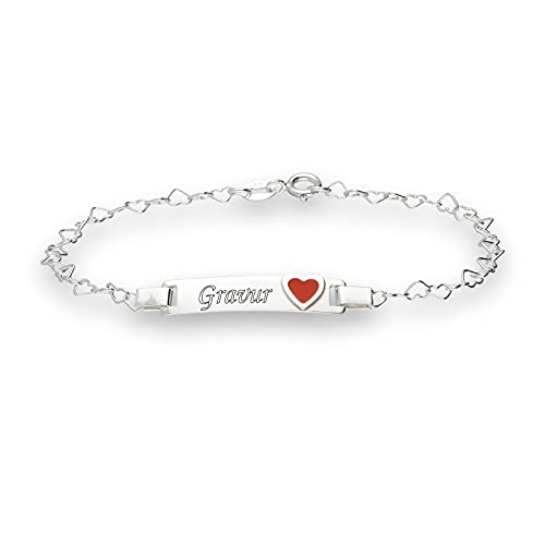 LaraZeidler Berlin Armband Damen mit Gravur Identarmband Herz Rot 925 Silber personalisiert Wunschgravur auf Vorder und Rückseite