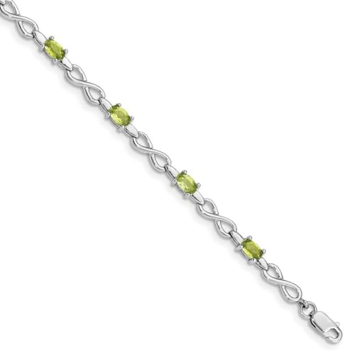 925 Sterling Silber poliert Fancy Karabinerverschluss Peridot und Diamant Armband Schmuck Geschenke für Frauen, Metall, Diamant