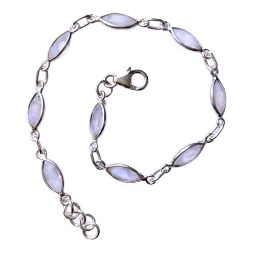 Bijoux et Objets - Regenbogen-Mondstein-Armb and aus Sterlingsilber – Steingröße: 5 x 9 mm.