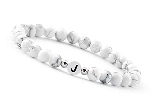 GD GOOD.designs Pärchen Armband mit Buchstaben J I Partnerarmband aus Howlith Perlen (Buchstabe J) - Valentinstag - Geschenk für Sie und Ihn