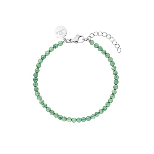 Purelei® Bracciale in avventurina, Bracciale da donna in acciaio inossidabile resistente, bracciale impermeabile in perle di avventurina, lunghezza regolabile da 16 a 19 cm (argento)
