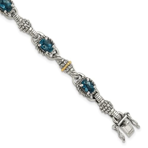 Verschluss aus 925er-Sterlingsilber, polierter Kastenverschluss mit 14 Karat London-Blautopas, 18 cm. Armband misst 10 mm breit, Schmuckgeschenke für Frauen, 7.25 inches, Sterling-Silber, Blautopas