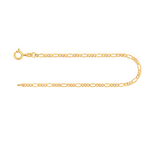 EDELIND Armband Armkette Damen Herren 585 Gold 2.2mm Figarokette diamantiert Gliederung 3+1 Echt Gelbgold Feines Goldarmband 18cm Made in Germany