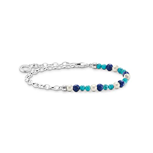 THOMAS SABO Damen Armband mit blauen Steinen und Perlen 925 Sterlingsilber A2100-056-7