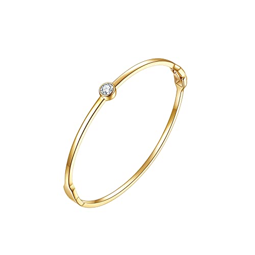 Carat Kitten 14 Karat vergoldete einfache Armreifen für Frauen Teenager Mädchen, zierlicher ovaler minimalistischer Armreif für Frauen mit Zirkonia, Geschenke für Frauen und Mädchen